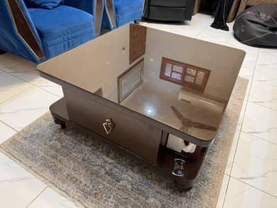 Heavy Tally Wood Structure Table with top Glass in New condition