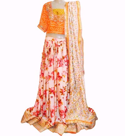 CHUNRI SILK handworked lehenga choli dupatta for formals, mehndi brida