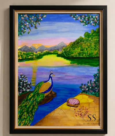 Original handmade calligraphy and peacock painting|artwork