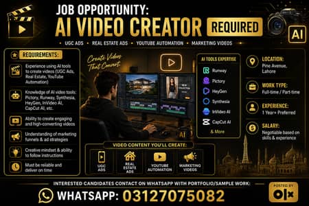 Hiring AI Video Creator / Video Editor - AI tools knowledge is must