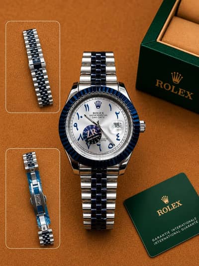 Premium Rolex Oyster Perpetual Date Watch - Blue Arabic Dial