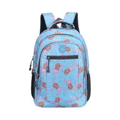 Blue bear print backpack for girls