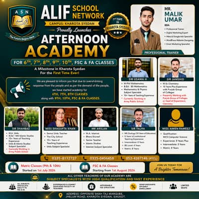 Academy 9th, 10th, FSC & FA** Students All Science & Arts Subjects