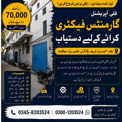 سِیالکوٹ میں کرائے کے لیے فیکٹری بلڈنگ دستیاب