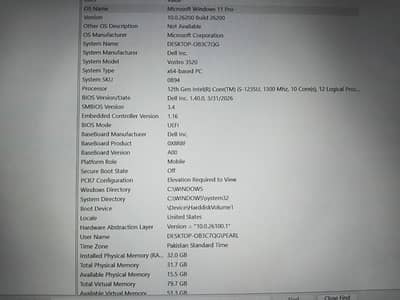 Laptop Vostro 3520 i5-1235U 12th Gen RAM 32GB SSD 1TB