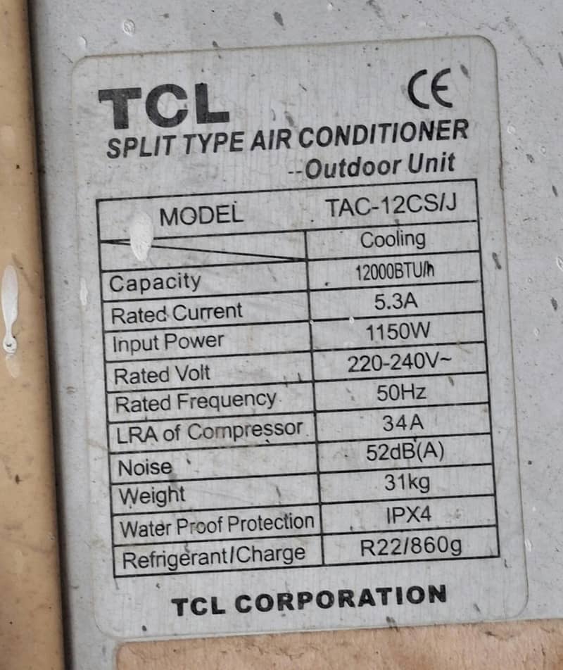TCL 1 ton Split AC 2