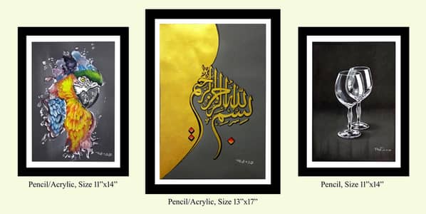 Three hand made masterpiece paintings set