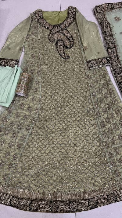 Pista green Heavy Embellished Maxi with Dupatta – Like New