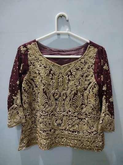 Maroon Red & Golden Bridal Lehnga 3pc