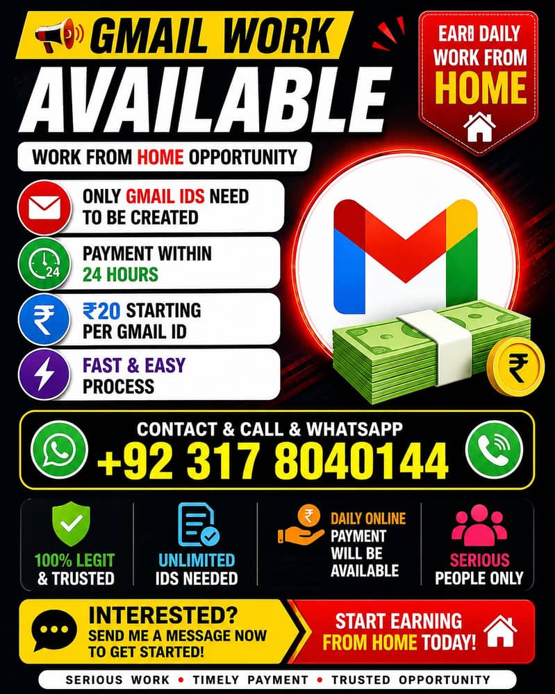 Gmail ID Creation Work Available 0