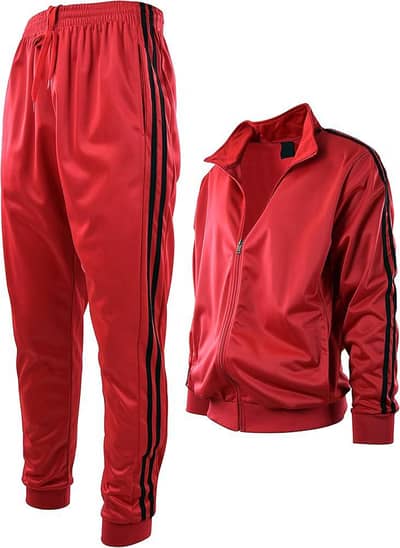 Premium Red Leather Tracksuit Set - Jacket + Trouser`