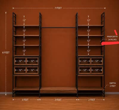 Custom Wardrobe | Wooden & Iron Storage Rack | Large Storage Organizer