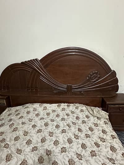 Wooden Bed with Side Tables