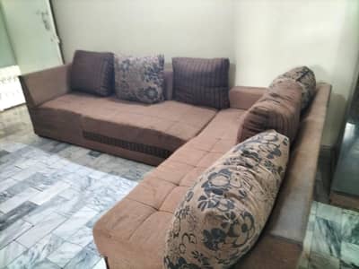 6 seater L shaped sofa solid material with 6 large cushions