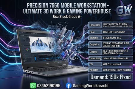 Dell Precision 7560 Mobile Workstation 16GB 512GB RTX A4000 8GB W11