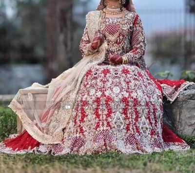 Beautiful Red & Ivory Heavy Embroidered Bridal Lehenga