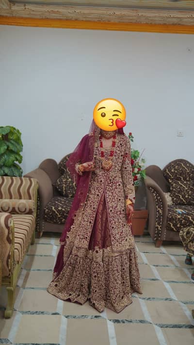 Heavy Bridal Maxi Lehenga - Maroon & Golden - Small to Medium - Rs. 50