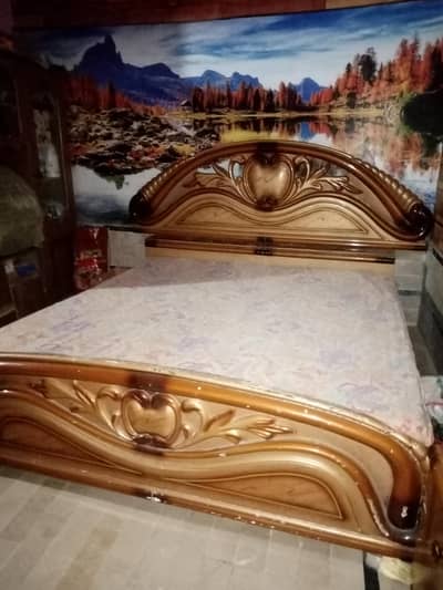 Bed without matress with two tables & dressing table crockery wardrobe