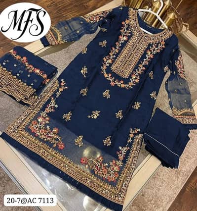Handwork,Nug Stone Pearls Heavy Work Shirt With Emb Dupatta 3Piece.