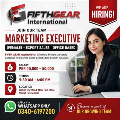 Marketing Executive (Female) – Export Sales | Office Based