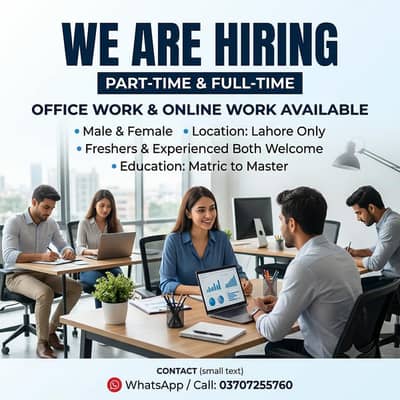 ER ARE HIRING MEN AND WOMEN FOR ONLINE AND OFFICE BASE WORK