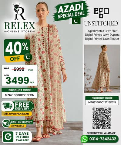EGO Digital Printed Lawn 3 Piece Suit