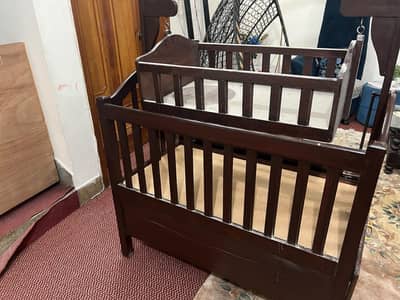 Baby Bed/Crib/ Cart with Swing | Dark Brown