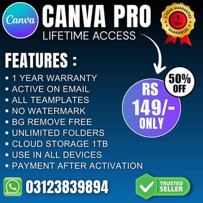 Canva Pro Available With 1 Year warranty