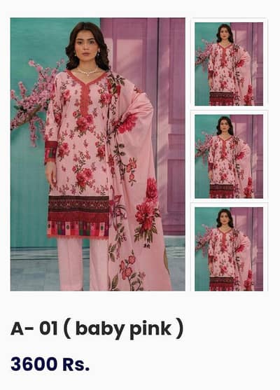 A-01 Baby Pink 3 Piece Lawn Suit - Original Printed