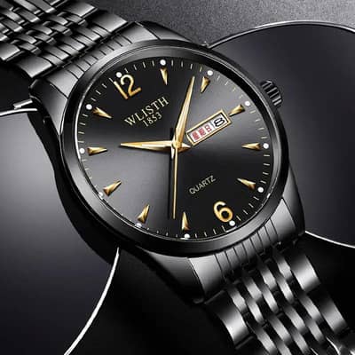 Men's Black Quartez watch with LED Display and Stainless Steel belts