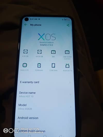 Infinix hot 10 4/64 condition 10/9 all ok pta approved argent sale