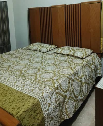 Bed with side tables and dressing mirror used for 1 year.