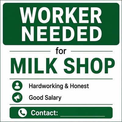 Need worker for milk shop