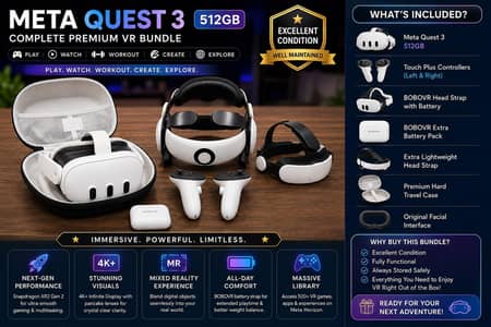 Meta Quest 3 512GB + BOBOVR Battery Strap + Travel Case