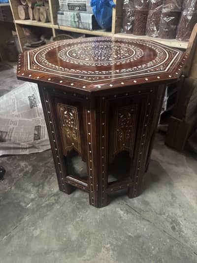 Luxury Sheesham Wooden Table, White Inlay Table, Premium Side Table.