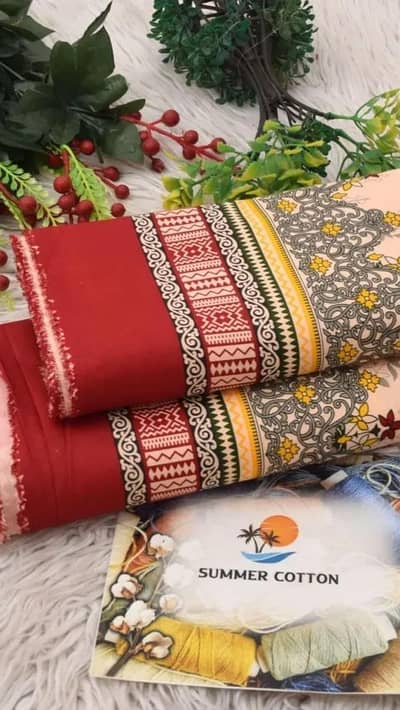 Women Unstitched Printed Suit Pink Polo Cotton 2 Pcs