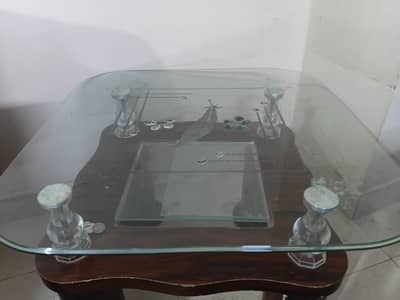Glass Top Coffe Table-Dark Wood