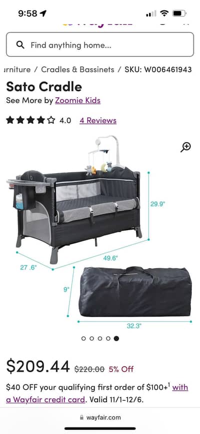 US Imported 3-in-1 Baby Bedside cot , playpen , travel cot Like New
