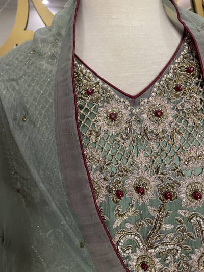 3 piece Wedding wear fully Handwork on Sage green.