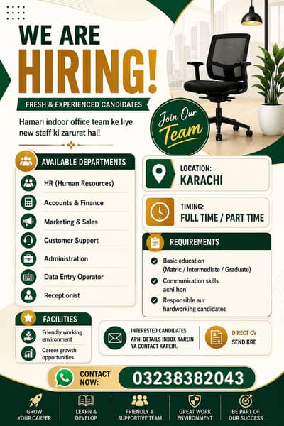 Office Staff Required | Fresh & Experienced | Full-Time / Part-Time |