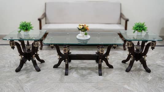 Solid Wood 3-Piece Table set with Glass top-Excellent Condition