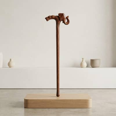 Elephant Shape Sheesham Wood Walking Stick, Handmade Solid Wood Cane.
