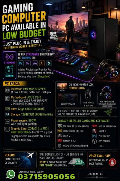 Full Setup Gaming PC, Streaming & Editing PC