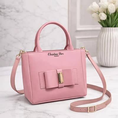 Pink Leather Shoulder Bag for Girls with Gold Hardware