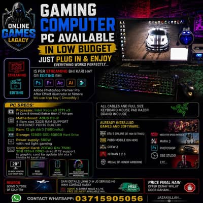 Full Setup Gaming PC, Streaming & Editing PC