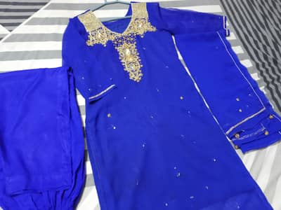 fancy royal blue 3 piece hand embroidery ready to wear