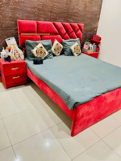 bed with Side table and new mattress