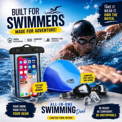 5 in 1 Deal Swimming Goggles Waterproof Case Cap Ear Nose Pin