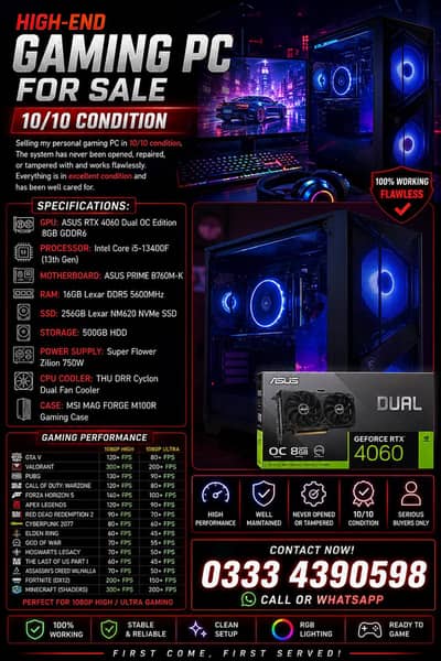 High-End Gaming Pc for Sale | RTX 4060 | i5 13400f | DDR 5  Ram