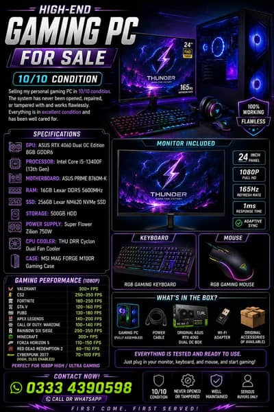 High-End Gaming Pc for Sale | RTX 4060 | with monitor+keyboard mouse